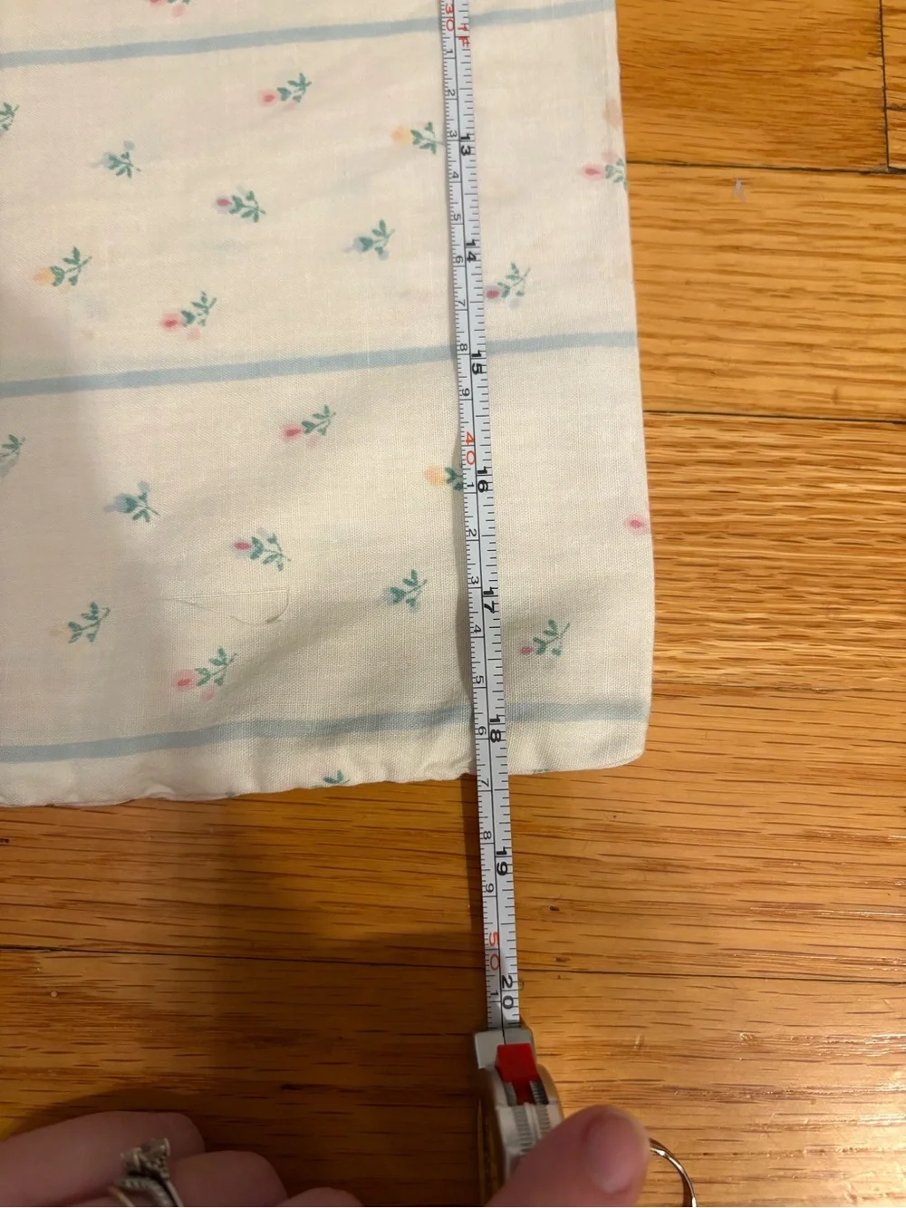 Floral Stripe Cotton Pillowcase - White with Blue and Pink Accents